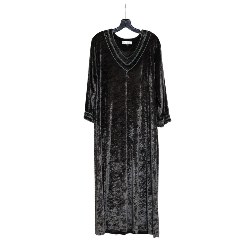 Vintage Oscar De La Renta Green Crushed Velvet House Dress L Whismigoth Fairy